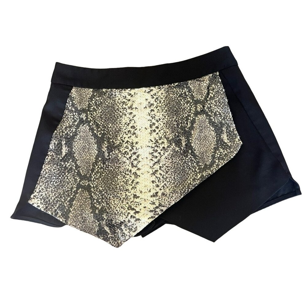 Mustard Seed Shorts Hot Pants Mini Skort Black Snake Print Sequins Zipper Small